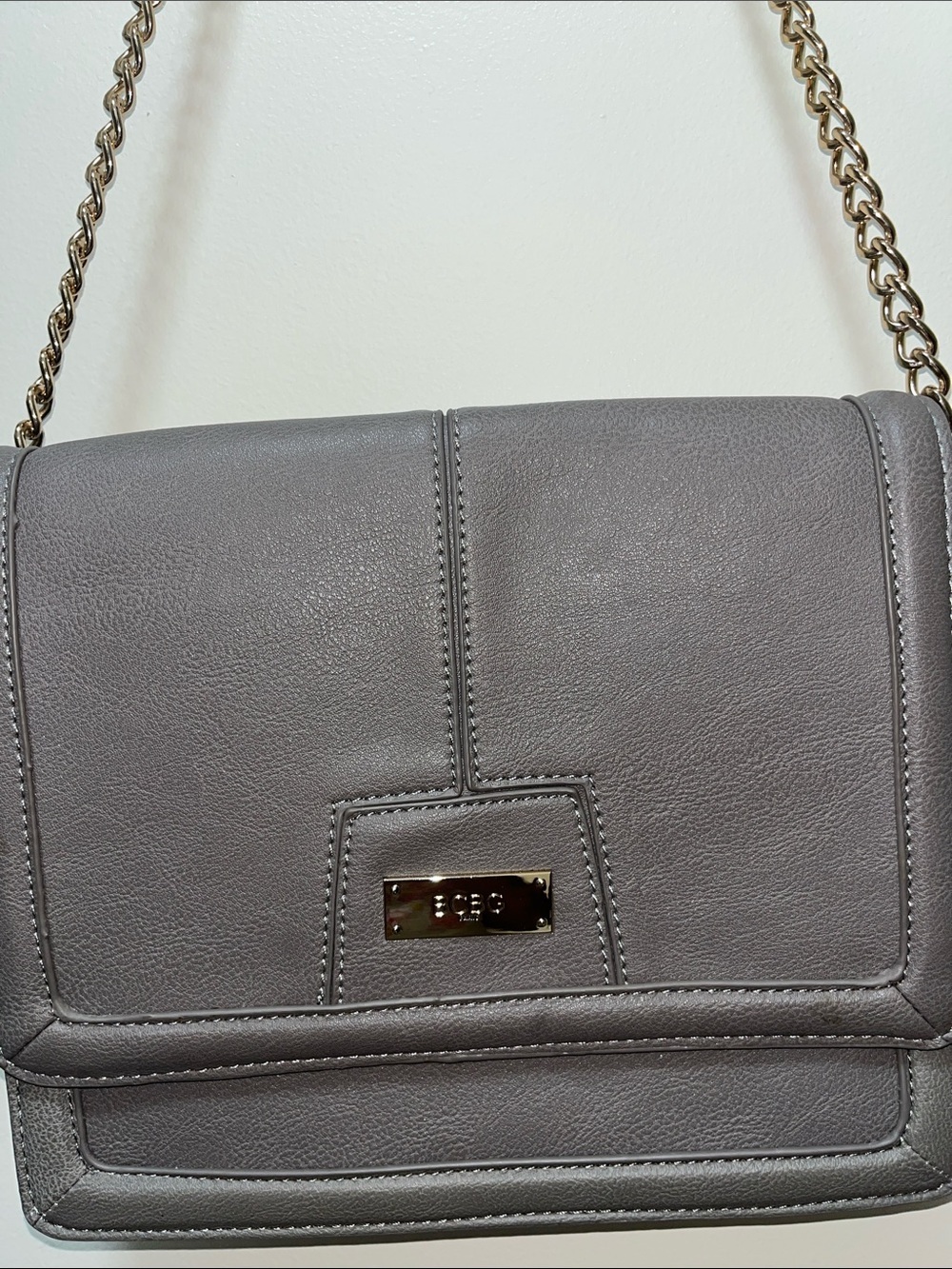 BCBG Paris Gray Leather Crossbody with Chain Strap - Picture 5 of 9
